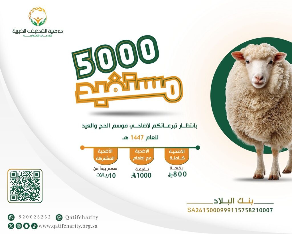«القطيف الخيرية»: 5 آلاف مستفيد ينتظرون تبرعات الأضاحي.. وأكثر من 400 ذبيحة ضمن برنامج «قُربات 2025»