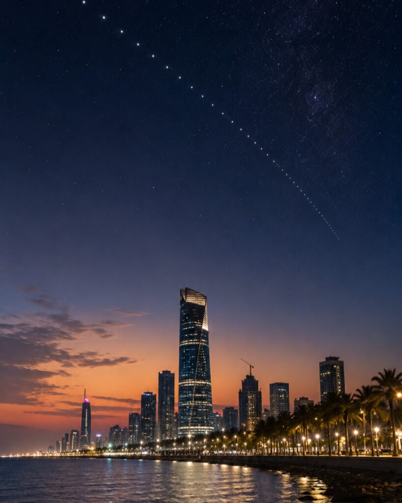 الليلة عبور أقمار ستارلينك في سماء جدة