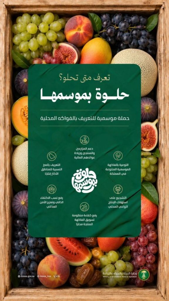 البيئة” تطلق حملة “حلوة بموسمها” للتعريف بالفواكه المحلية دعمًا للمزارعين والمنتجين